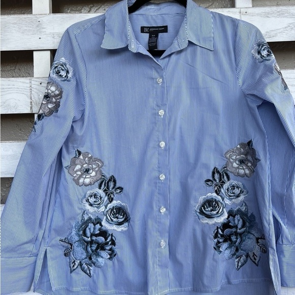 INC International Concepts Blue Button Down Shirt - Picture 2 of 8